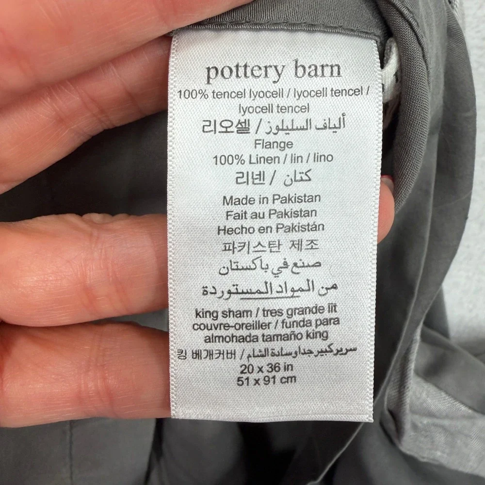 Pottery Barn King Pillow Sham Gray Tencel Lyocell Linen Flange 20x36 5036848
